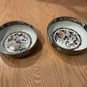 Two Large Handmade Decorative Porcelain Japanese Bowls